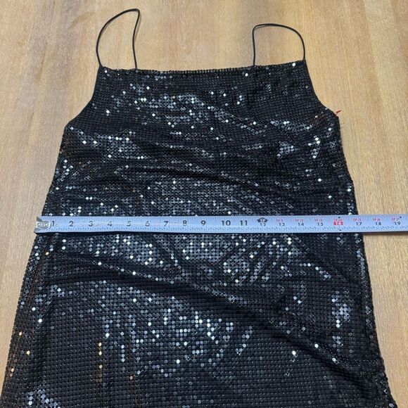 Alice + Olivia Chainmail‎ Midi Slip Dress Size 2  Asymmetric Hem Open Back Black - Picture 6 of 14
